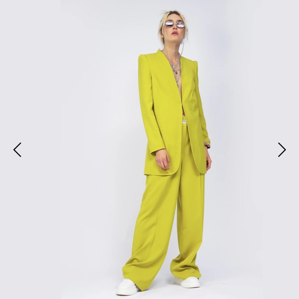 Lime / Chartreuse Suit with Sharp Shoulders